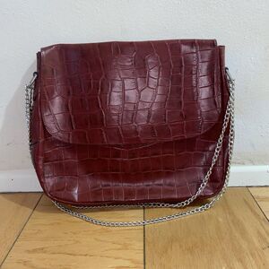 PULCATI ITALIAN PREMIUM LEATHER CROC EMBOSSED BAG HANDBAG W CHAIN MADE IN ITALY